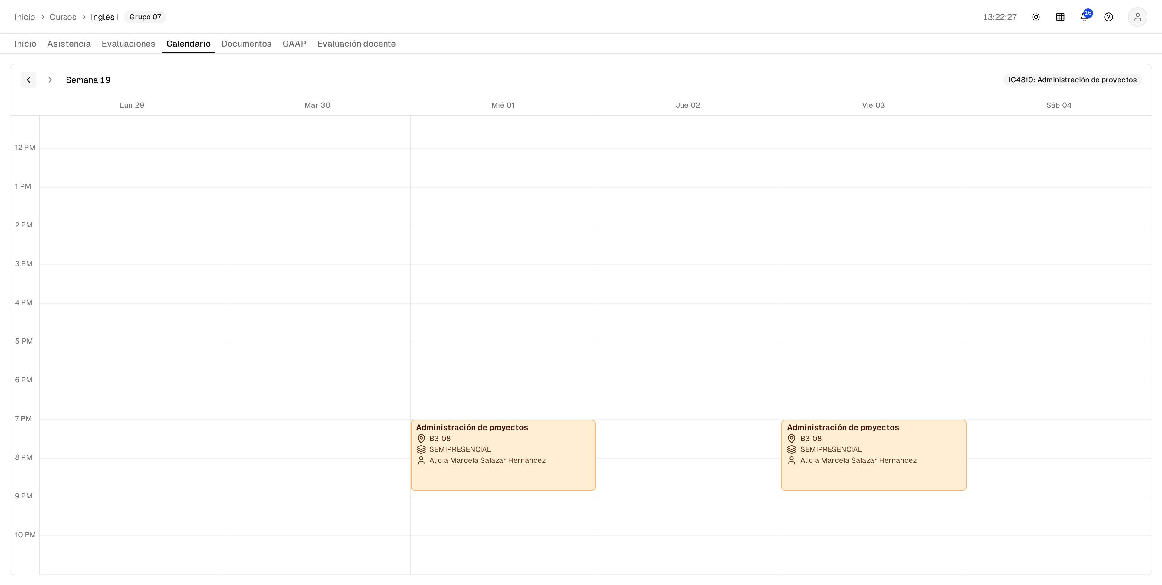 Course calendar.