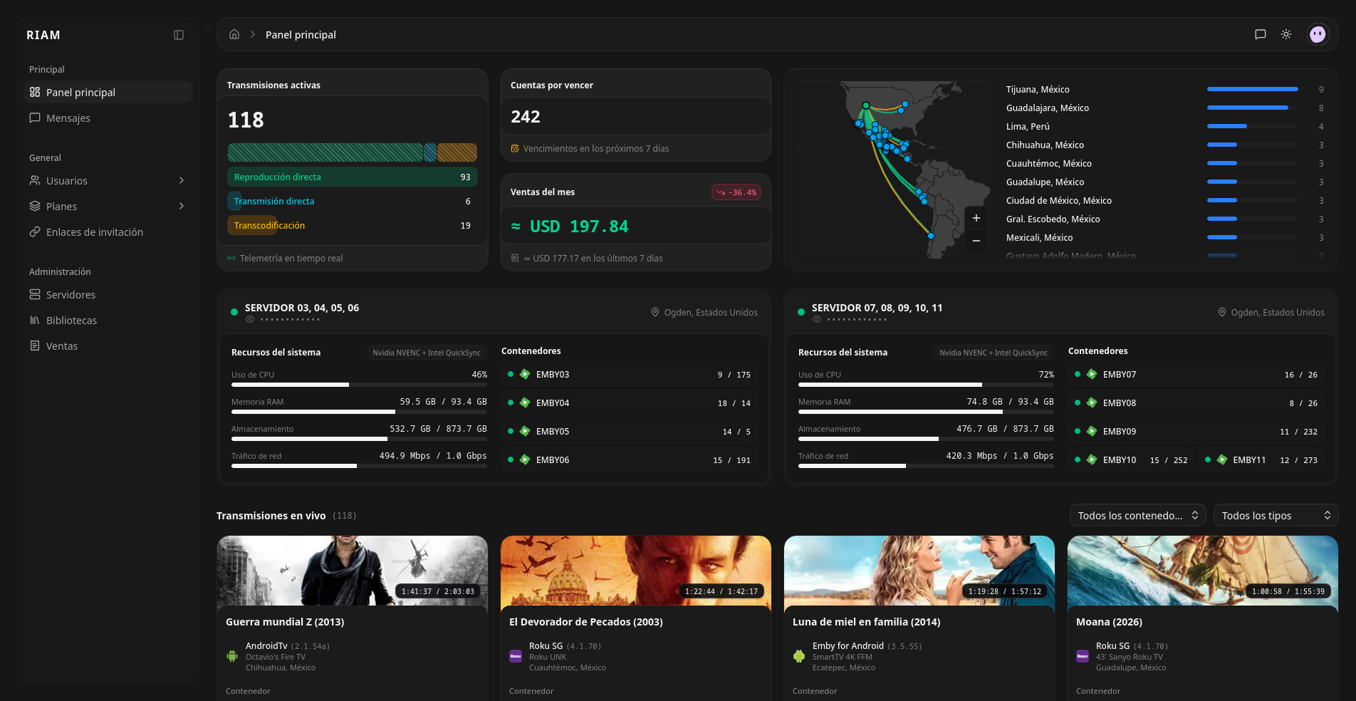 Riam main panel in dark mode.